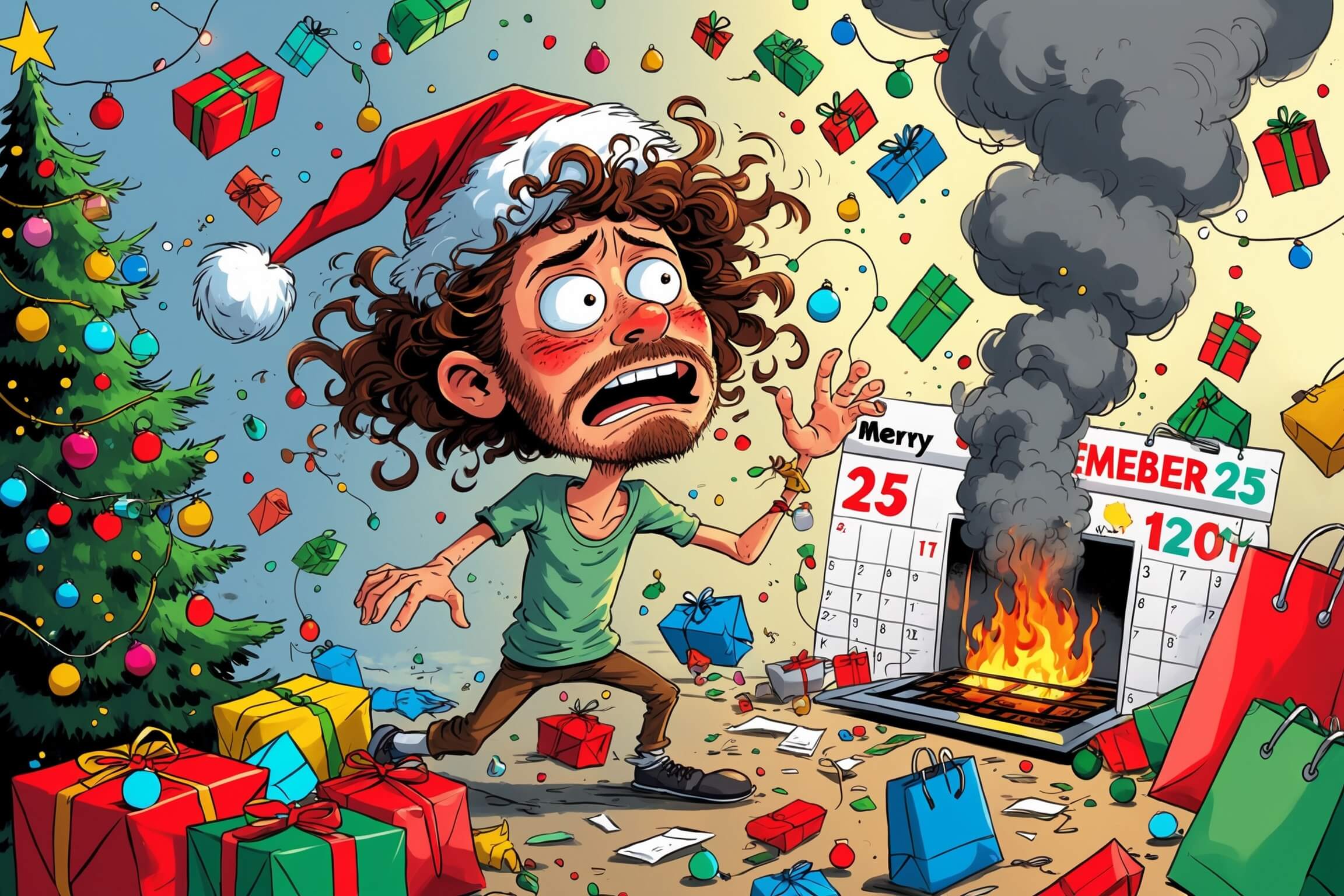 Humorous Chaotic Christmas Scene
